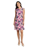 Jones New York Petite Linen-Blend Floral-Print Cap-Sleeve Dress