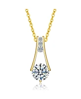 Genevive Sterling Silver 14K Gold Plated and Clear Cubic Zirconia Round Spring Ring Pendant Necklace