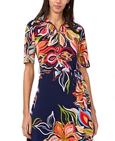 Msk Women's Printed Short-Sleeve Tie-Waist Jersey Dress