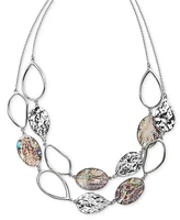 Style & Co Silver-Tone Hammered Oval & Stone Layered Statement Necklace, 18" + 3" extender, Exclusively at Macy's