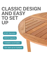 Malaysian Hardwood Folding Gateleg Patio Dining Table with Teak Oil Finish - 4-Person Space-Saving Round Outdoor Table - 47.25” D x 29"H