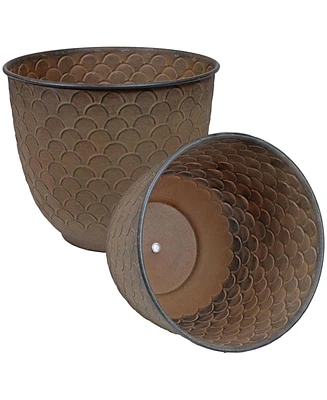 Dinah 12.5" Metal Outdoor Plant Pot Set with Drainage Holes and Rubber Plugs