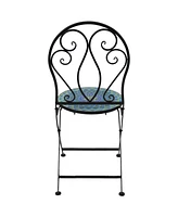 Sunnydaze Decor Mosaic Tile Folding Bistro Chairs with Iron Frame - Set of 2 - Compact Folding Design - Black Frame with Scroll Back