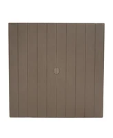 Plastic Square Patio Table with Umbrella Hole - Faux Woodgrain Top - Indoor or Outdoor Use - Champagne - 29.5" H