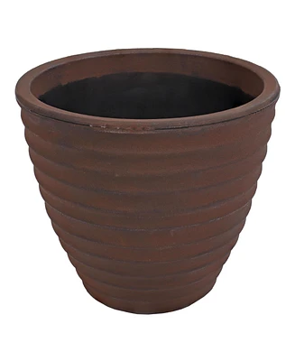 Ribbed 13" Outdoor Plant Pot - Polyresin Double-Walled Planter for Indoor or Outdoor Use