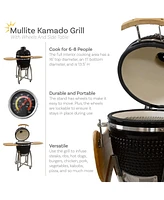 Sunnydaze Decor 18" Kamado Charcoal Grill with Smoker Combo - Outdoor Ceramic Bbq Side Tables and Wheels Red