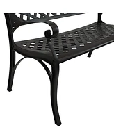 Sunnydaze Decor 2-Person Cast Aluminum Garden Bench with Checkered Design - 615-Pound Weight Capacity - 39-Inch W - Black