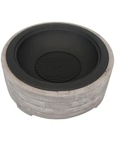 Sunnydaze Decor 35-Inch Faux Stone Fire Pit Bowl with Handles - Includes Spark Screen - Wood Burning