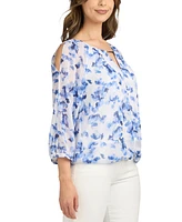 Bcx Juniors' Printed Cold Shoulder 3/4-Sleeve Top