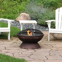 Sunnydaze Decor 25-Inch Chalice Steel Wood-Burning Fire Pit with Spark Screen and Poker - Copper Finish