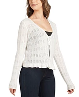 Bcx Juniors' Cotton Flyaway Ruffled-Hem Open-Stitch Cardigan