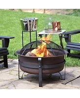 Sunnydaze Decor 29-Inch Bronze Cauldron Wood-Burning Fire Pit Bowl - Includes Portable Poker and Spark Screen