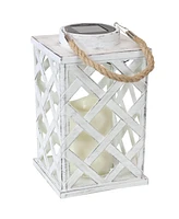 Modern Crosshatch Outdoor Solar Led Decorative Candle Lantern - Rustic Farmhouse Decor for Patio, Porch, Deck and Garden