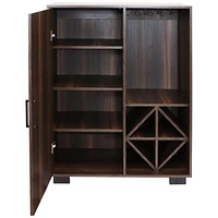 43-Inch H Lavina Wine Cabinet Furniture with Glass Rack and Bottle Storage Shelves - Coffee Brown