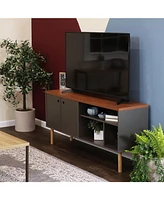 Mid-Century Modern Tv Stand for 55-Inch - Living Room Entertainment Center with Storage Media Console Cabinet Shelves Gray