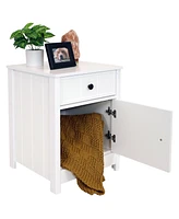 Sunnydaze Decor 23.75-Inch H Beadboard Nightstand with Drawer and Cabinet - End Table for Bedroom or Living Room - White