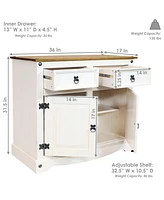 Solid Pine Kitchen Sideboard Cabinet with 2 Drawers and 2 Doors - 31.5 Inches H - Chocolate