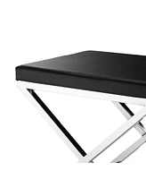 Slickblue Accent Stool with Faux Leather Seat and Chrome-Finished Cross Legs for Modern Elegance