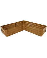 Sunnydaze Decor 59.5" L-Shaped Raised Metal Garden Bed - Galvanized Steel for Vegetables and Flowers Woodgrain