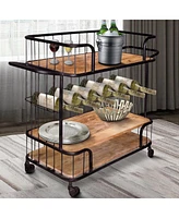 Slickblue Metal Frame Bar Cart with Wooden Top and 2 Shelves for Stylish Beverage Storage and Serving