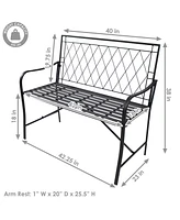 Sunnydaze Decor 2-Person Outdoor Garden Bench - Argyle Diamond Iron Patio Bench - Black - 42.25" W