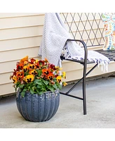 13.5" Fluted Ceramic Plant Pot - Features 1 Drainage Hole - 1.94 Gal Soil Capacity - Black Mist