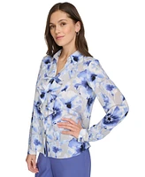 Calvin Klein Women's Printed Ruffle-Collar Blouse