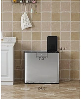 gaomon 15 Gallon Triple Compartment Stainless Steel Kitchen Trash Can for Recycling