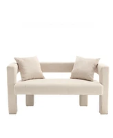 The Pop Home Modern Chenille Loveseat Bench, Comfy Upholstered 2-Seater Sofa for Living Room, Bedroom, & Leisure Areas-The