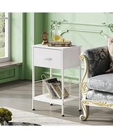 Wlive Nightstand Set of 2 End Table with Fabric Storage Drawer and Open Wood Shelf Bedside Furniture Steel Frame Side for Bedroom Dorm