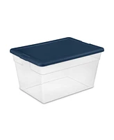 Sterilite Stackable 56 Quart Storage Tote, Clear with Marine Blue Lid (8 Pack)