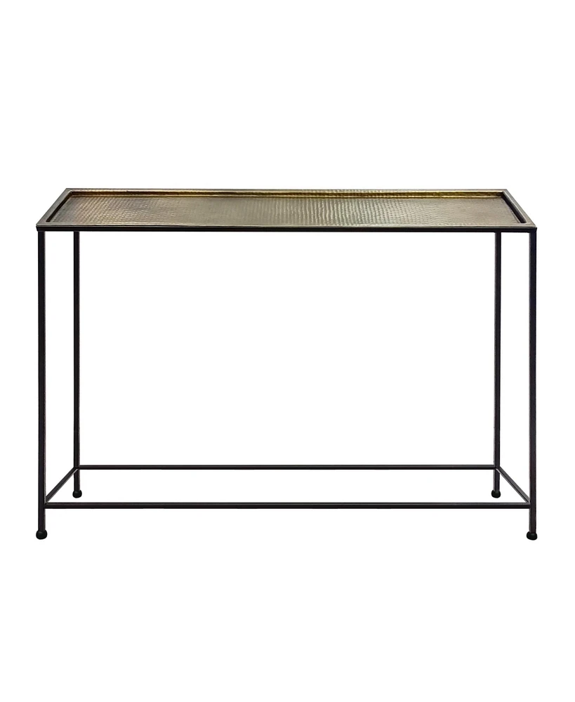 Slickblue Console Sofa Table with Artisanal Hammered Antique Bronze Tray Top for Elegant and Unique Decor