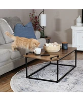 39-Inch W Industrial-Style Coffee Table with Removable Serving Tray with Pvc Feet - Aluminum Tray Handles