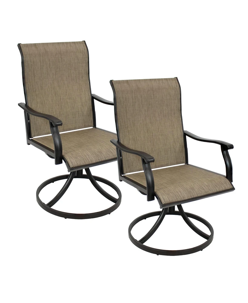 High-Back Swivel Patio Chairs - Sling Outdoor Dining Chairs Set of 2 - For Patio or Deck - Brown