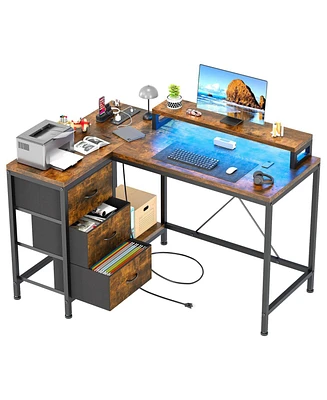 gaomon L Shaped Desk with Power Outlets & Led Lights