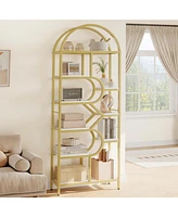 gaomon Bookshelf 6 Tier Arched Bookcase 81.7in Tall Display Racks Geometric Open Storage Shelf