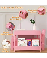 gaomon Kids Table and Chair Set,4-in-1 Wooden Activity Table