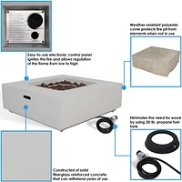 Contempo 34-Inch Square Propane Gas Fire Pit Bowl - Includes Weather Resistant Durable Cover and Lava Rocks