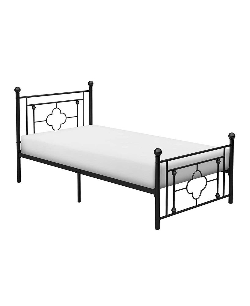 Slickblue Quatrefoil Pattern Platform Bed with Ball Finials for Elegant Bedroom Style and Support