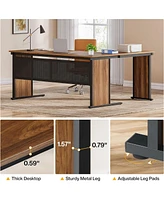 Tribesigns 63" L-Shaped Executive Desk, Large Office Desk with Front Baffle, Modern Computer Desk Workstation Business Furniture for Home Office, Waln