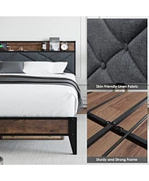 gaomon king Bed Frame, Storage Headboard with Charging Station, Solid Metal Frame, Noise Free, No Box Spring Needed