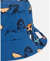 Deux par Baby Boys Printed Beach Hat Orange Sloths On Navy Blue