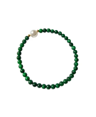 seree Clara — Pearl and green chalcedony beaded bracelet