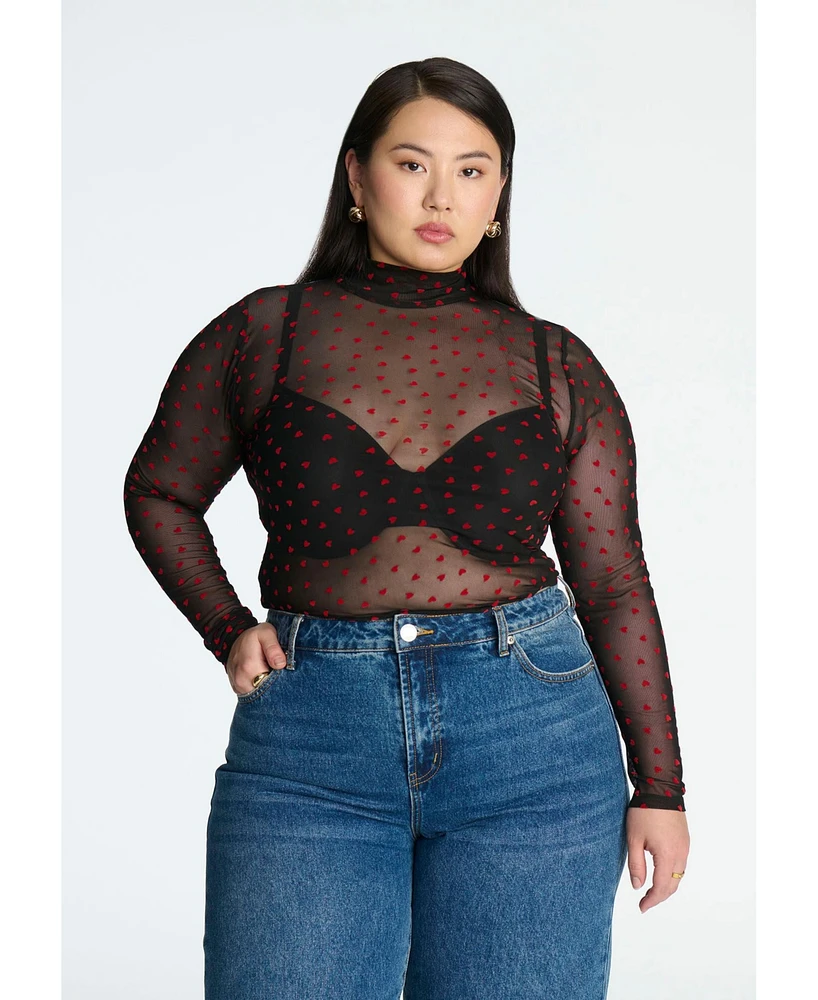 Eloquii Women's Plus Mesh Heart Top
