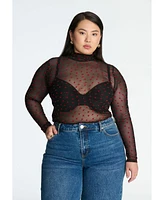 Eloquii Women's Plus Mesh Heart Top