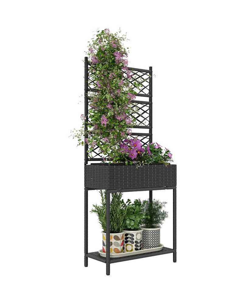 Outsunny Rat Raised Planter Box with Trellis and Storage Shelf,