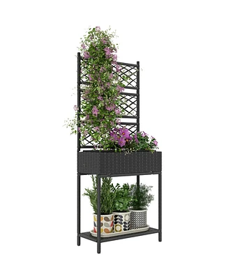 Outsunny Rat Raised Planter Box with Trellis and Storage Shelf,