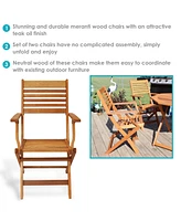Meranti Wood Outdoor Folding Patio Armchairs - Set of 2 - Teak Oil Finish