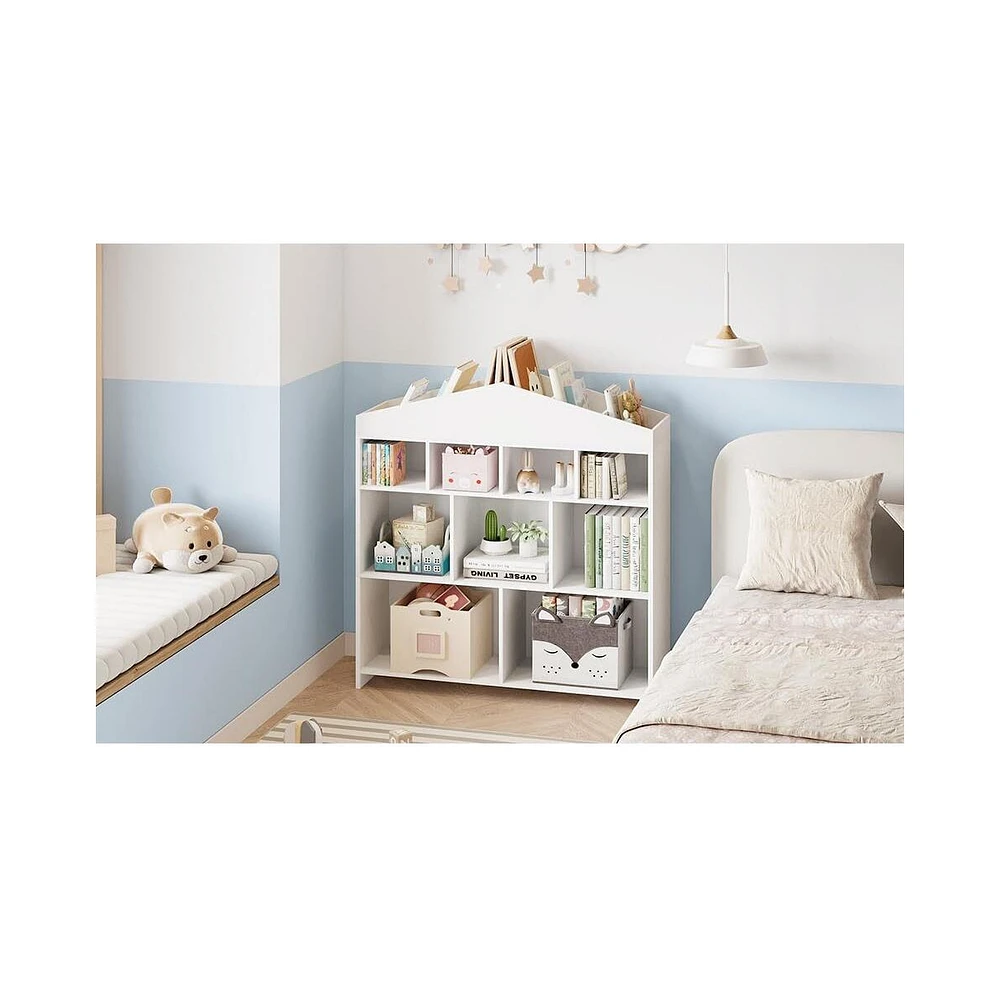 gaomon White Wood 1 White Rectangular Toy Storage Organizer 9-Cubby Kids Bookshelf