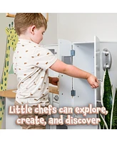 Cozy Corner Interactive Play Kitchen Set for Kids - Wooden Kitchen Playset with Stainless Steel Accessories - White